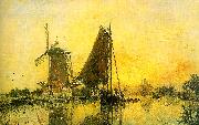 Johann Barthold Jongkind In Holland ; Boats near the Mill Spain oil painting reproduction
